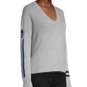 Skull Cashmere V Neck Sweater  Grey Size Medium